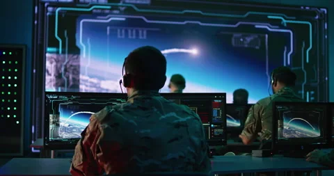 Military command center during nuclear missile launch Stock Footage 148257240