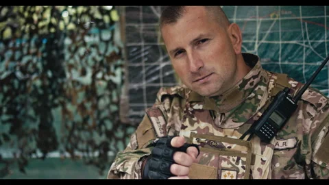 The Military Commander Pointing Towards Camera Stock Footage 256243289