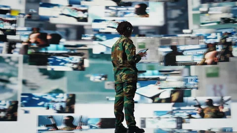 Military commander in war communicating enemy activity to troops Stock Footage 318934929