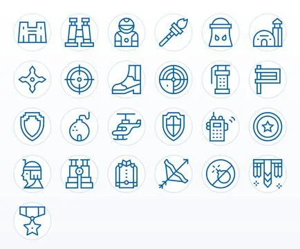 Military Comprehensive Vector Bundle with 25 PIXEL Perfect Regular Line Ret.. 库存插图