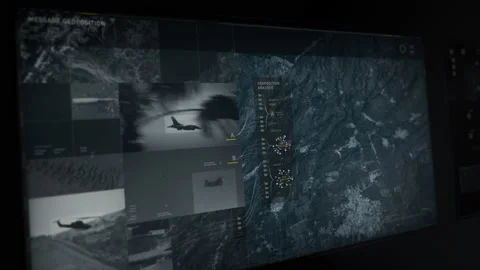 Military Computer Starts Warzone Scan To Find Air Base Of Enemy Forces Stock Footage 170950238