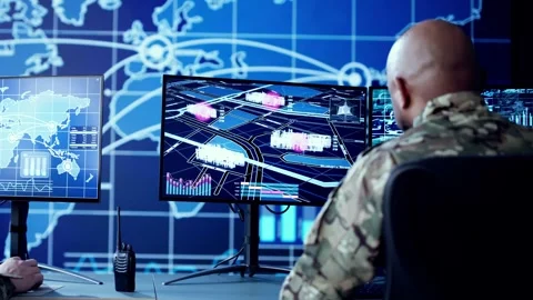 Military Control Center. Cyber Technology Operator Stock Footage 301838920