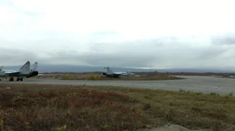 Military distant supersonic fighter an interceptor MiG-31 in military airfield Видео 20516645