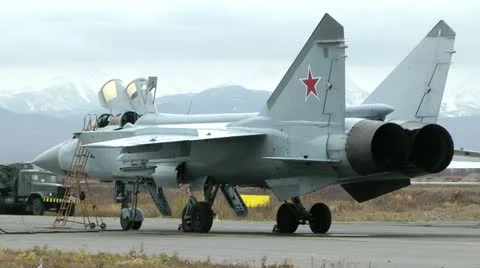 The military distant supersonic fighter an interceptor MiG-31 before flight Video stock 20517627