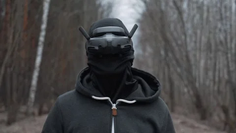 Military drone operator at war, preparing for flight, filming in forest Stock Footage 305322260