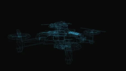 Military drone wireframe scheme. 3d render with blue grid lines. Loop rotation  Video stock 281599511