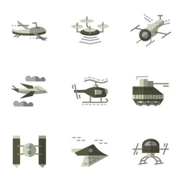 Military drones flat vector icons set Illustrazione stock