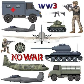 Military elements and vehicles set Illustrazione stock