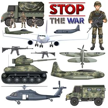 Military elements and vehicles set Stock Illustration
