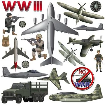 Military elements and vehicles set 스톡 일러스트