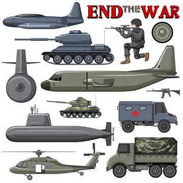 Military elements and vehicles set Stock Illustration