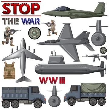 Military elements and vehicles set Stock Illustration