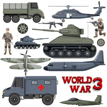 Military elements and vehicles set Stock Illustration