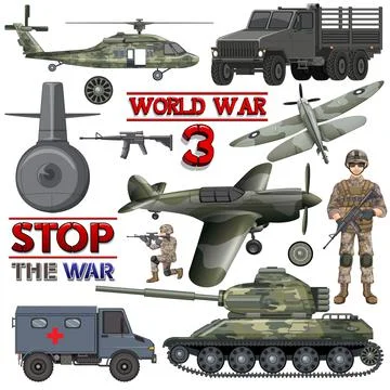 Military elements and vehicles set Stock Illustration