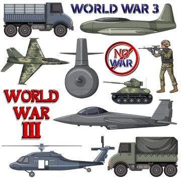 Military elements and vehicles set Illustrazione stock