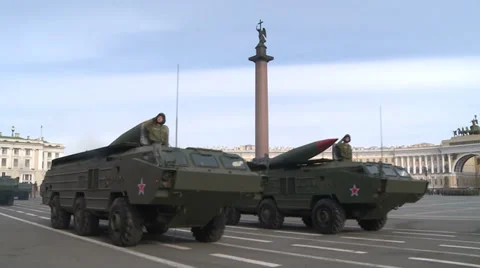 Military equipment at the parade in St. Petersburg, Russia. Stock Footage