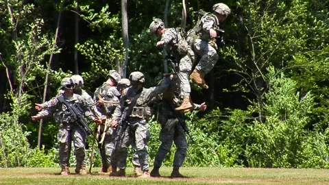 Military Evacuation Demonstration Stock Footage 69777079