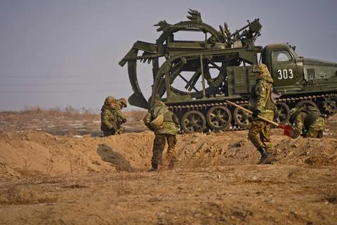 Military exercises of the armed engineering forces Fotos de archivo