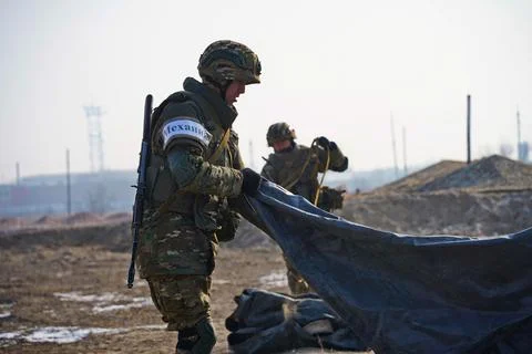 Military exercises of the armed engineering forces 스톡 사진
