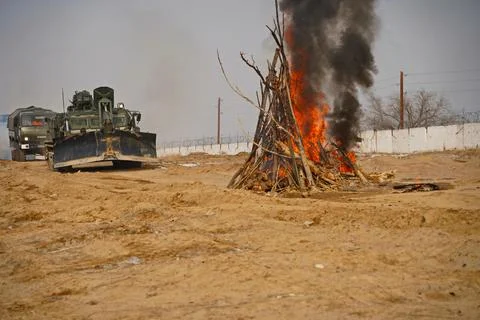 Military exercises of the armed engineering forces Stockfoto's