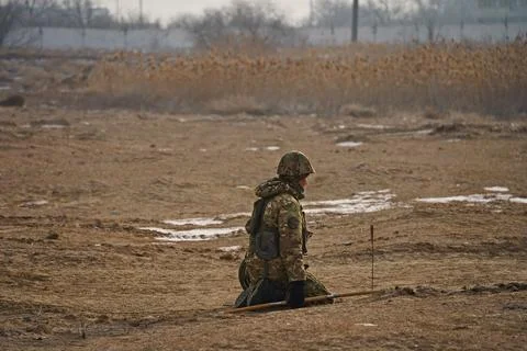 Military exercises of the armed engineering forces Stock Photos