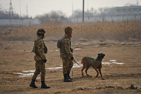 Military exercises of the armed engineering forces 스톡 사진