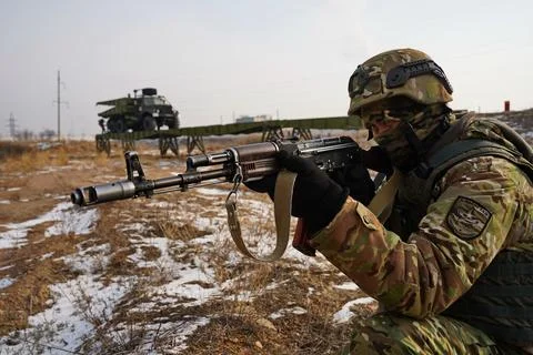 Military exercises of the armed engineering forces Stock Photos