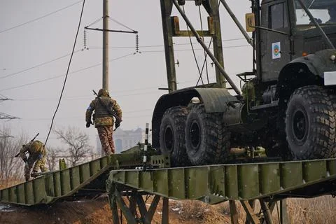 Military exercises of the armed engineering forces Fotos de archivo