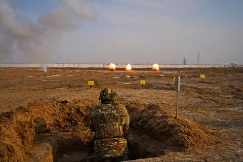 Military exercises of the armed engineering forces Fotos de archivo