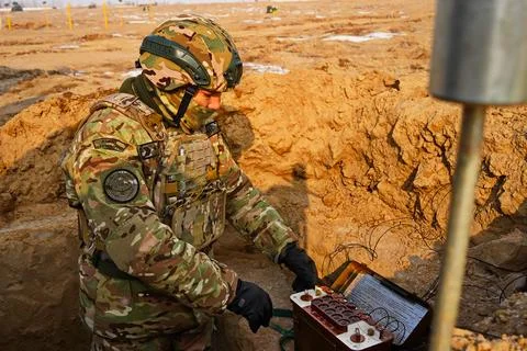Military exercises of the armed engineering forces Fotos de archivo