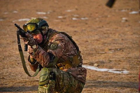 Military exercises of the armed engineering forces Stock Photos