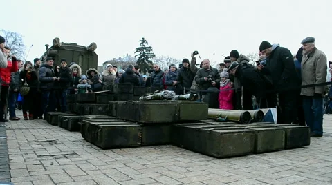 Military exhibition of weapon captured in Eastern Ukrainein Kiev, Ukraine. Stock Footage 47215384