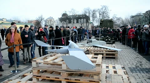 Military exhibition of weapon captured in Eastern Ukrainein Kiev, Ukraine. Stock Footage 47252001