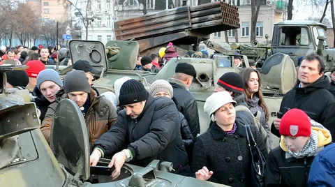 Military exhibition of weapon captured in Eastern Ukrainein Kiev, Ukraine. Stock Footage 47295289