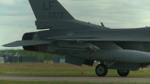 Military, F16 Falcon fighter jet taxi, #5 rear fuselage Stock Footage