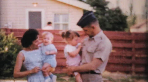 Military Family Posing With Their Children-1964 Vintage 8mm film Stock Footage