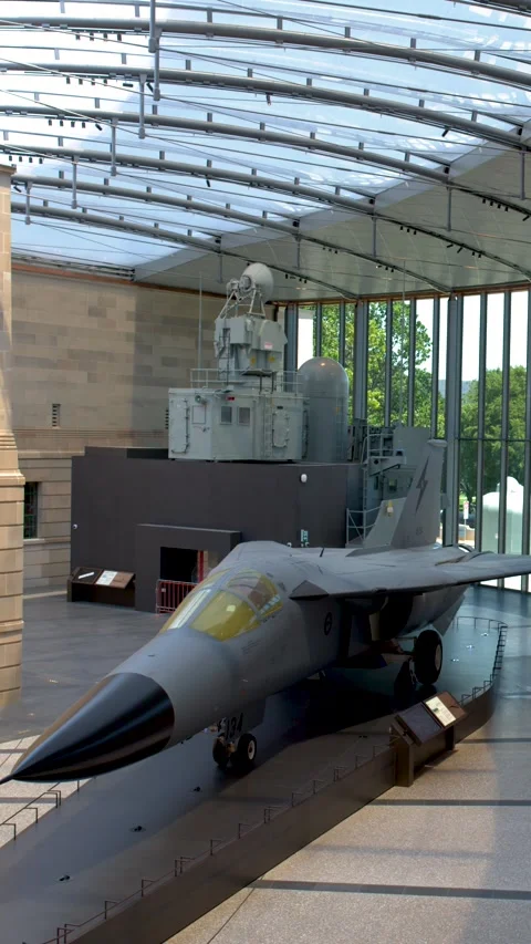 Military Fighter Jet Displayed Inside the Australian War Memorial Museum Stock Footage 327638128