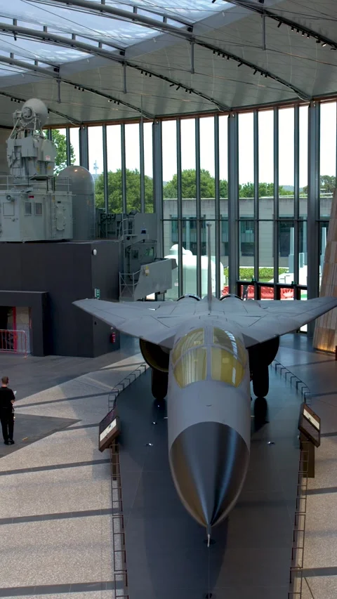 Military Fighter Jet Displayed Inside the Australian War Memorial Museum Stock Footage 327638143