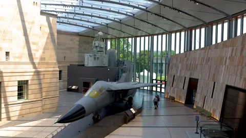 Military Fighter Jet Displayed Inside the Australian War Memorial in Canberra Stock Footage 328208000