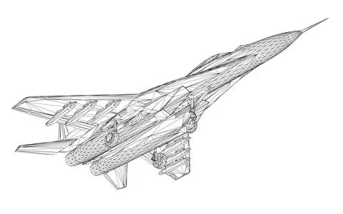 Military fighter jet wireframe. Vector art illustration of wireframe airplane Stock Illustration