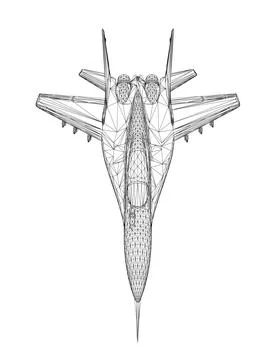 Military fighter jet wireframe. Vector art illustration of wireframe airplane Stock Illustration