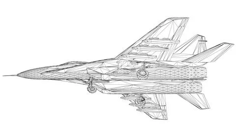Military fighter jet wireframe. Vector art illustration of wireframe airplane Stock Illustration