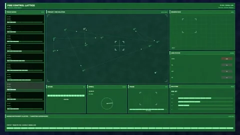 Military Fire Control Targeting HUD Seamless Loop Stock Footage 342332472