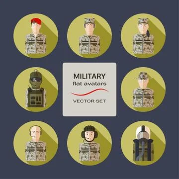 Military flat avatars vector set. Stock Illustration
