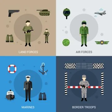 Military Flat Set Stock Illustration