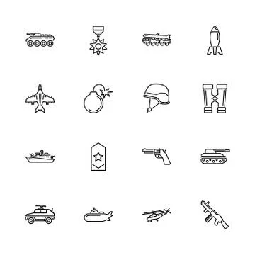 Military - Flat Vector Icons 스톡 일러스트