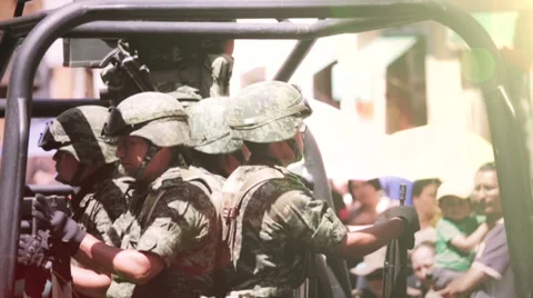 Military force doing public display Stock Footage 37091831
