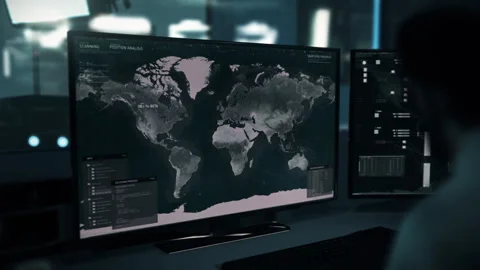 Military forces use spy tech to access satellite collecting target coordinates Stock Footage 288110679