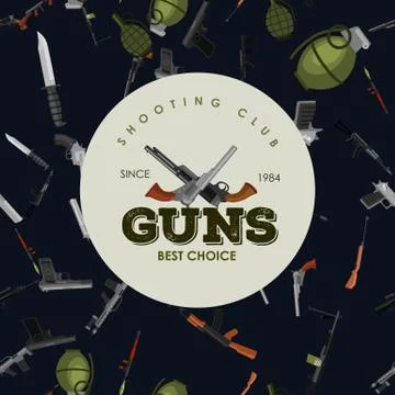 Military gun seamless pattern, automatic and hand weapon in magazine barrel with Stock Illustration