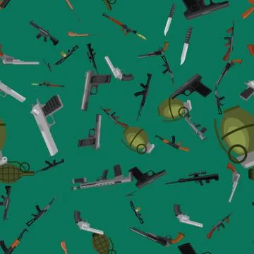 Military gun seamless pattern, automatic and hand weapon in magazine barrel with Stock Illustration